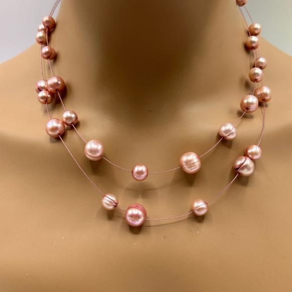 Honora Pink Cultured Pearl Illusion Necklace – Multi-Strand Elegant Design - Picture 3 of 5